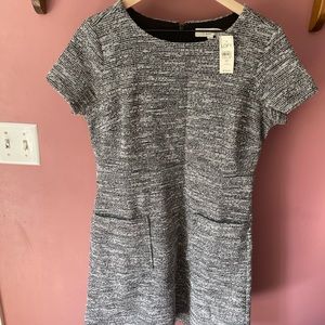 NWT LOFT ANN TAYLOR GREY/WHITE/BLACK MIXED DRESS WITH POCKETS 12P 12 PETITE